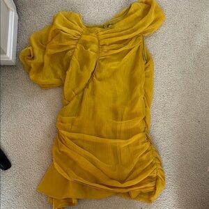 Mustard Yellow One-Shoulder Ruffle Dress